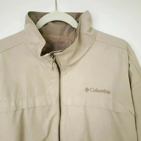 Columbia Full Zip Jacket Men's XL Beige Cream Pockets Windbreaker High Neck - Picture 4 of 12